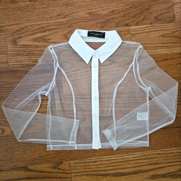AKIRA Tops - 90s-inspired Sheer Collared Cropped Button Down - very Cher Horowitz